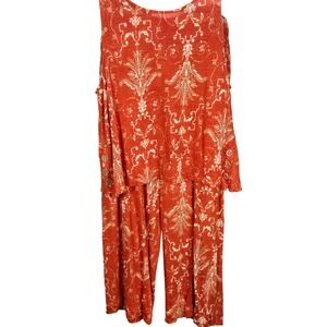 Women's Tahari XL‎ 100% Linen 2-Piece Set Rust Damask Tank & Wide Leg Pants